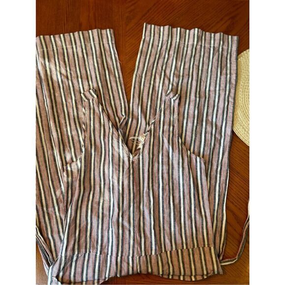 NEW Beach Lunch Lounge Sleeveless Linen Blend Striped Jumpsuit - Picture 3 of 10